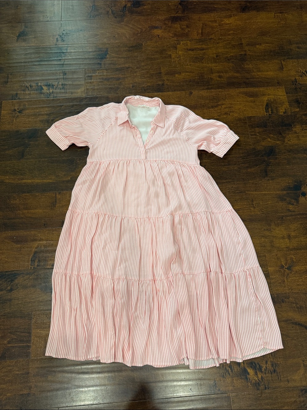 A loves a Girls' Pink Striped Tiered Dress